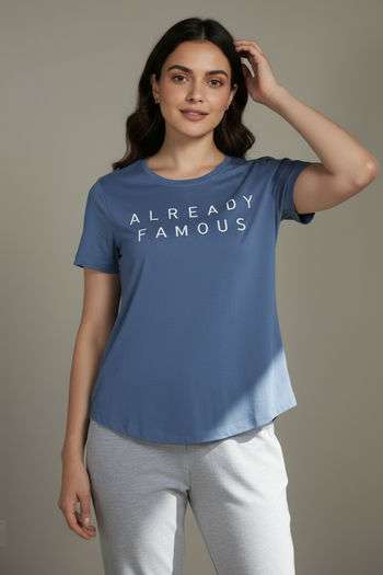 Buy Zivame 2 Mile Fashion Knit Cotton Lounge Top - Blue Horizon